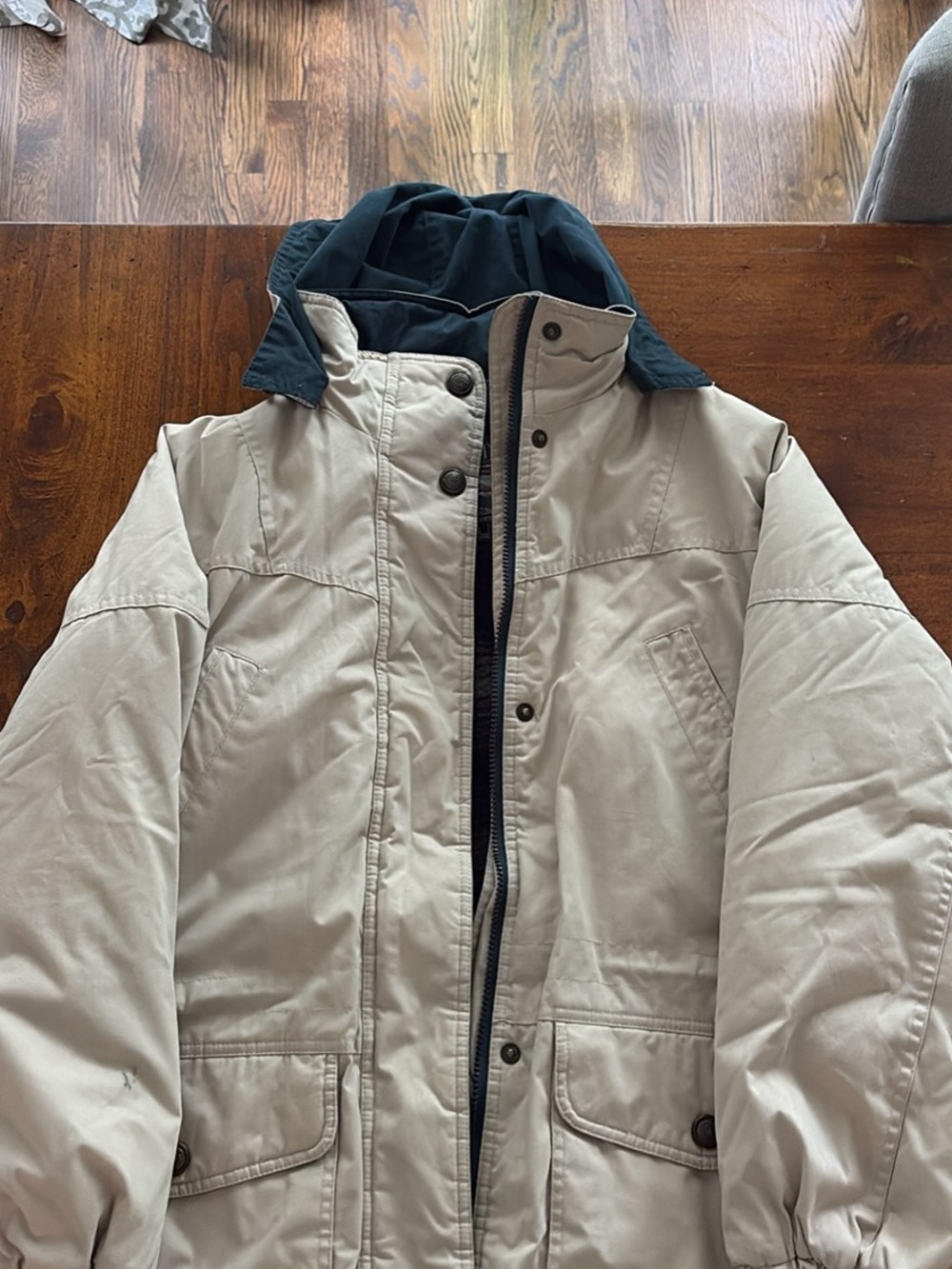 Pacific Trail Beige Puffer Jacket with Dark Hood